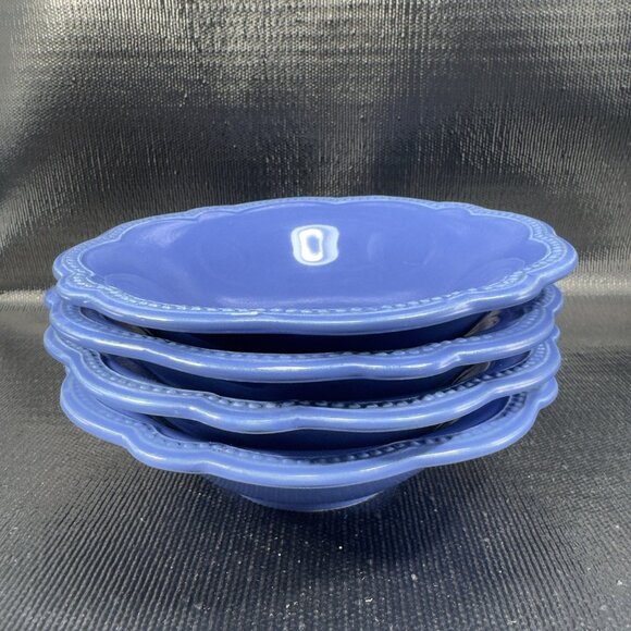 Pierre Deux Blue Ceramic Deep Dish Bowls Set 4 Beaded Edges Bowls Portugal VTG - Picture 15 of 16